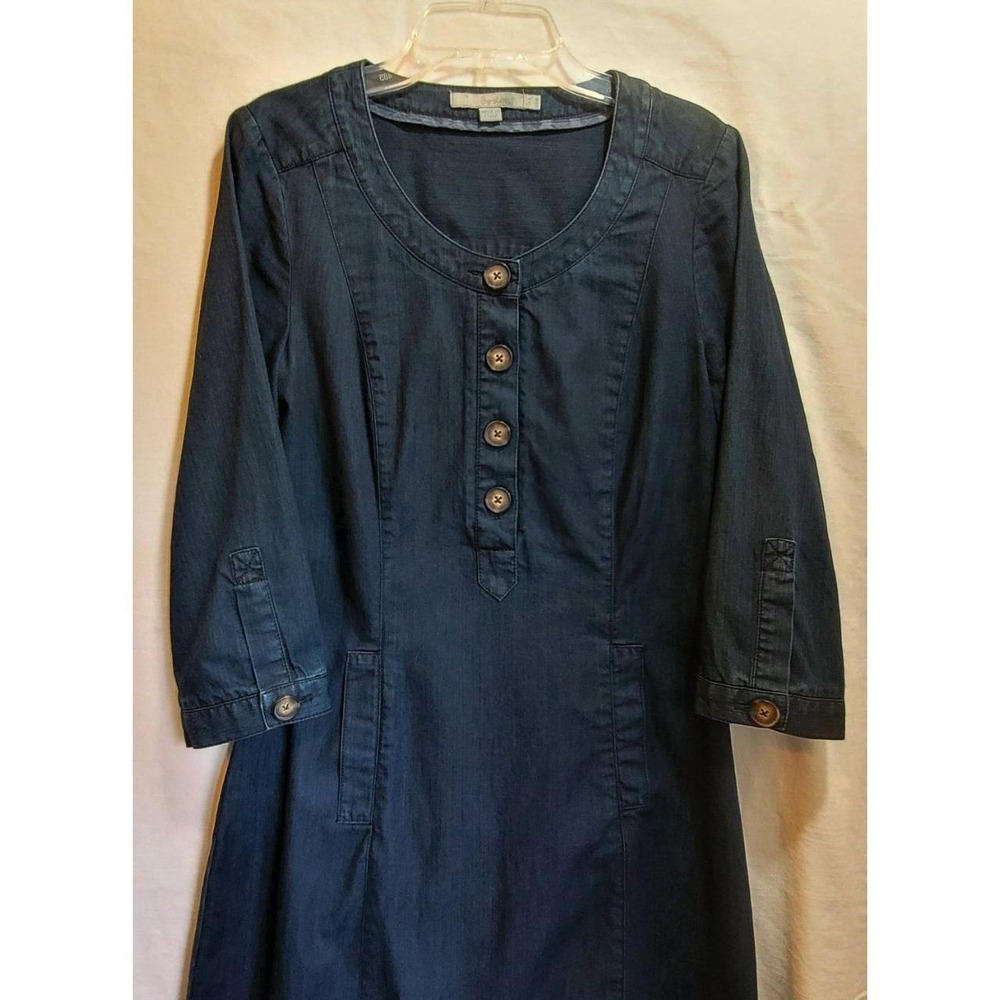 Boden Denim Shirt Dress Shift Womens 4 Dark Wash Long Sleeve Casual Button Knee
